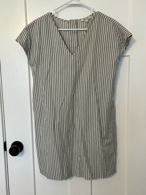 Madewell Button Back Easy Dress Green Off White Stripe Cotton AO278 Mini Small